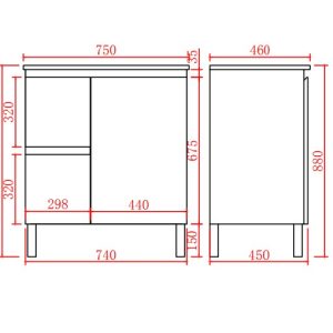 PVC Free Standing Vanity with soft closing finger pull door 750 size