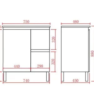 PVC Free Standing Vanity with soft closing finger pull door 750 size
