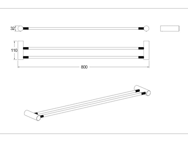 CADDENCE - 800mm Double Towel Rail