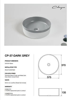 Colour Plus-37 Round Above-Counter Basin – Dark Grey