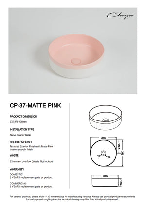 Colour Plus-37 Round Above-Counter Basin – Matte Pink