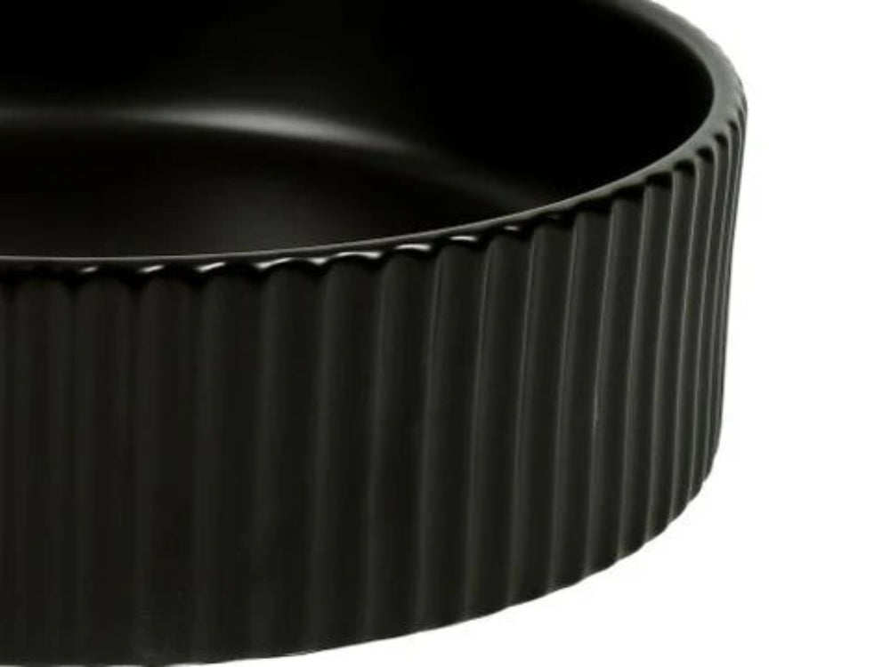 Lucid-40-MB | Round Fluted Matte Black Counter Top Basin