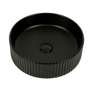 Lucid-40-MB | Round Fluted Matte Black Counter Top Basin