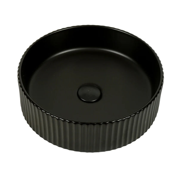 Lucid-40-MB | Round Fluted Matte Black Counter Top Basin