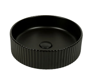 Lucid-40-MB | Round Fluted Matte Black Counter Top Basin