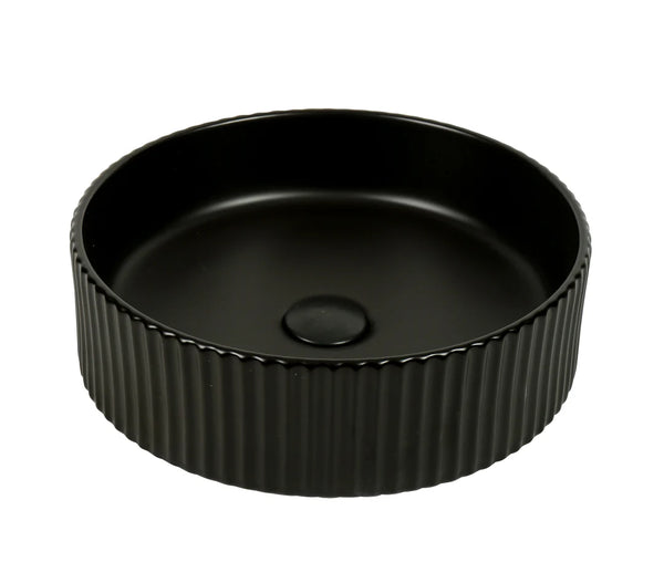 Lucid-40-MB | Round Fluted Matte Black Counter Top Basin