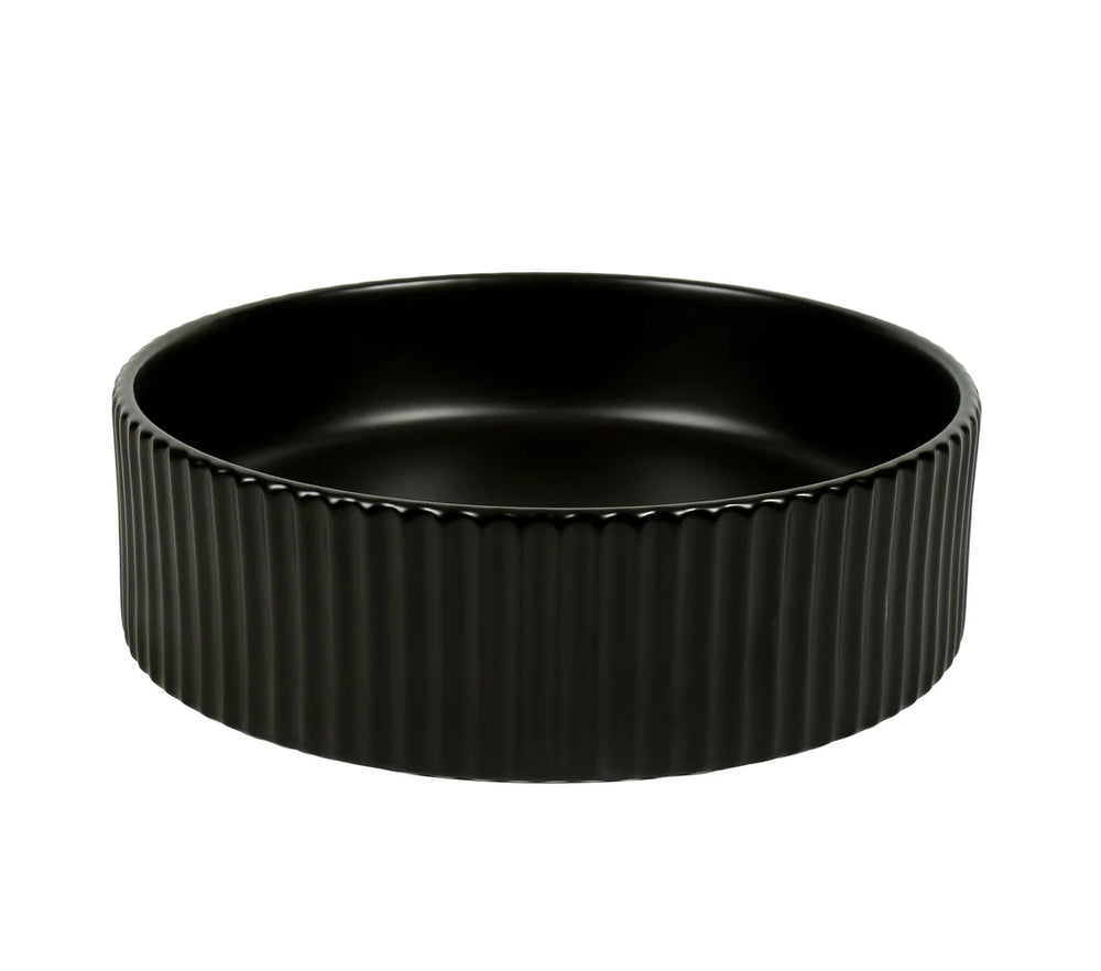 Lucid-40-MB | Round Fluted Matte Black Counter Top Basin