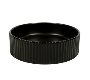 Lucid-40-MB | Round Fluted Matte Black Counter Top Basin