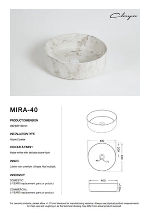 Mira 40 Round Above-Counter Basin – Matte White Ceramic