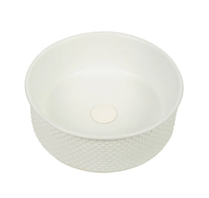 P-Tessina 38- 385mm Round Textured Ceramic Basin – Matte White.