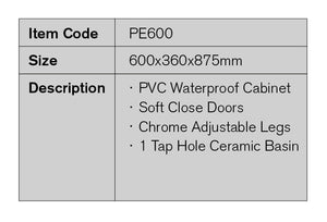 PE600 | 600mm PVC White Vanity
