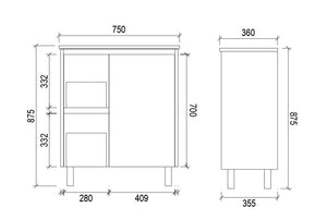 PE750L | 750mm PVC White Vanity (Left Sided Drawer)