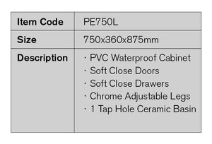 PE750L | 750mm PVC White Vanity (Left Sided Drawer)