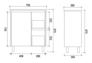 PE750R | 750mm PVC White Vanity (Right Sided Drawer)