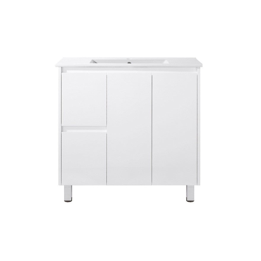 PE900L | 900mm PVC White Vanity (Left Sided Drawer)