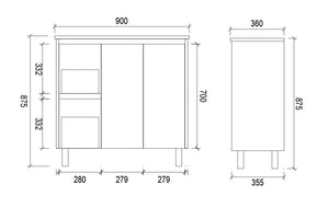 PE900L | 900mm PVC White Vanity (Left Sided Drawer)