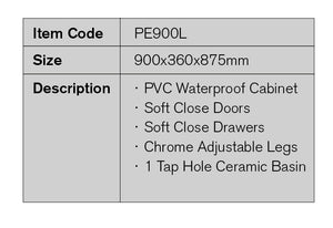 PE900L | 900mm PVC White Vanity (Left Sided Drawer)