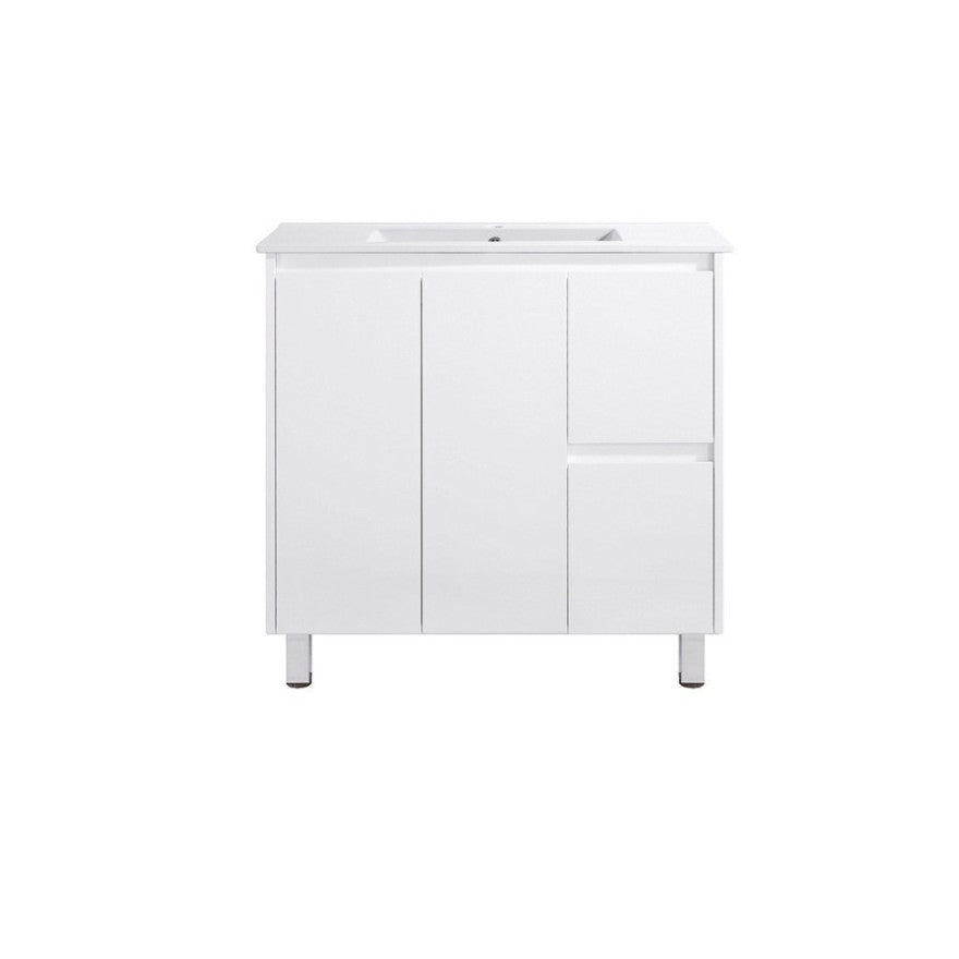 PE900R | 900mm PVC White Vanity (Right Sided Drawer)