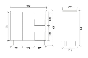 PE900R | 900mm PVC White Vanity (Right Sided Drawer)