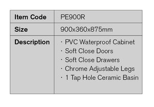 PE900R | 900mm PVC White Vanity (Right Sided Drawer)