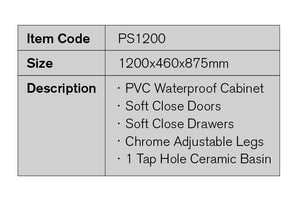 PS1200 | 1200mm PVC White Vanity