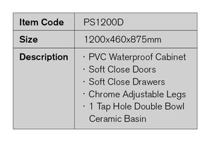 PS1200D | 1200mm PVC White Vanity (Double Bowl)
