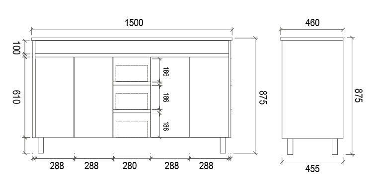 PS1500DT | 1500mm PVC White Vanity (Double Bowl)