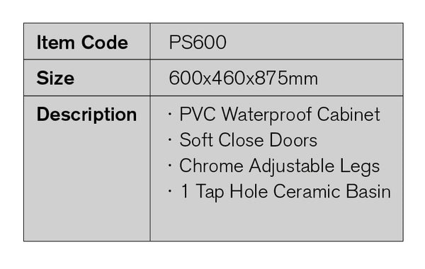 PS600 | 600mm PVC White Vanity