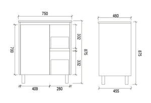 PS750R | 750mm PVC White Vanity (Right Sided Drawer)