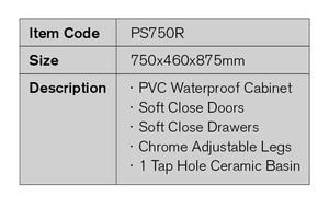 PS750R | 750mm PVC White Vanity (Right Sided Drawer)