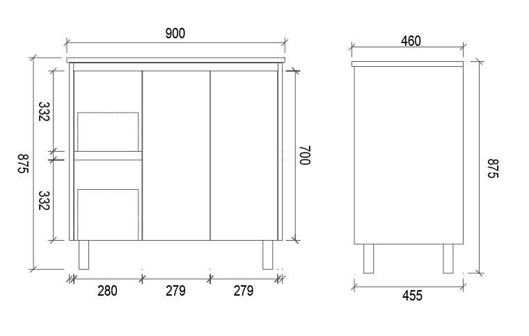 PS900L | 900mm PVC White Vanity (Left Sided Drawer)
