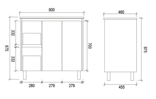 PS900L | 900mm PVC White Vanity (Left Sided Drawer)