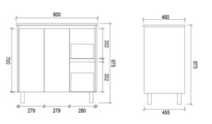 PS900R | 900mm PVC White Vanity (Right Sided Drawer)
