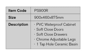 PS900R | 900mm PVC White Vanity (Right Sided Drawer)