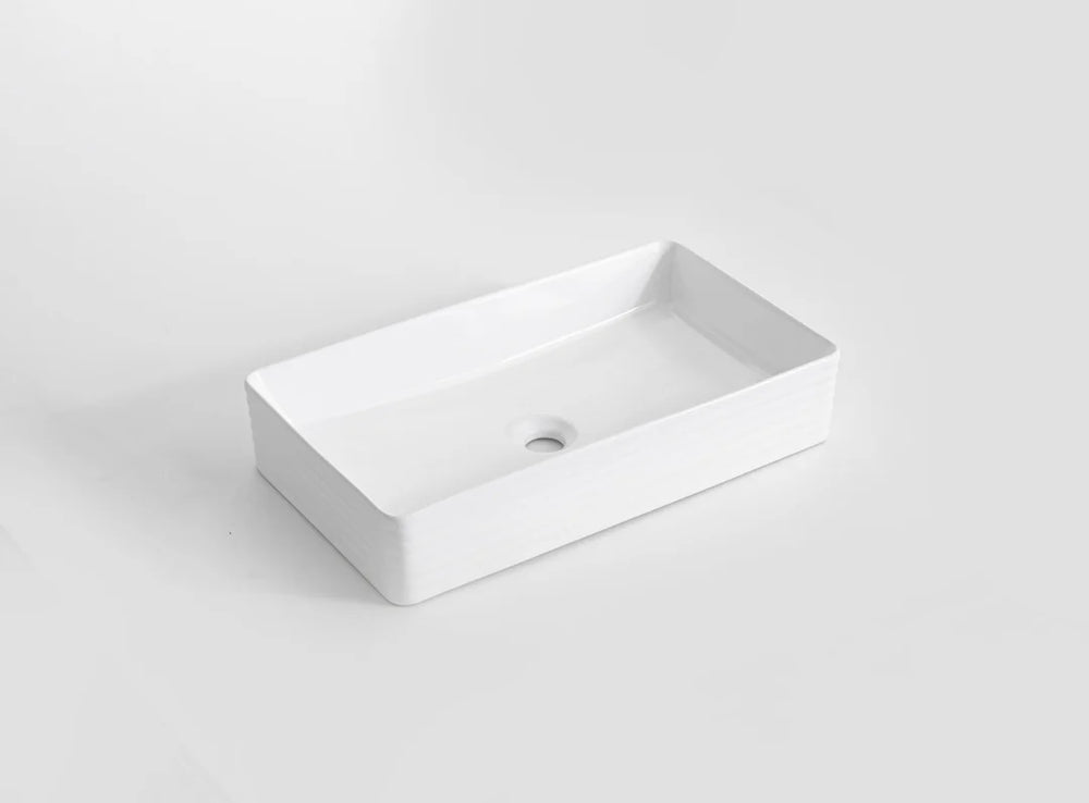RT-6034-Fluted - Rectangle Fluted Desgined Above counter top basin Gloss white
