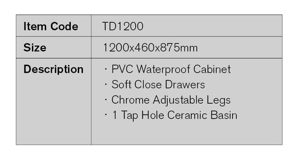 TD1200| 1200mm PVC White Vanity