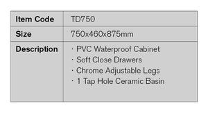 TD750 | 750mm PVC White Vanity
