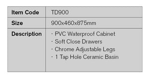 TD900 | 900mm PVC White Vanity