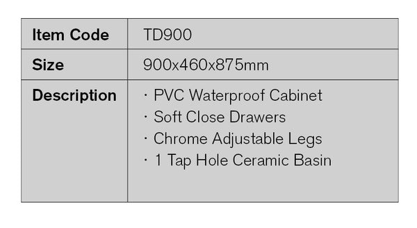 TD900 | 900mm PVC White Vanity